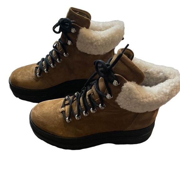 Marc Fisher Pierson Genuine Shearling Brown Suede Lace Up Boots NEW Size 8.5 - Picture 2 of 7